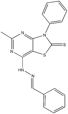 benzaldehyde (5-methyl-3-phenyl-2-thioxo-2,3-dihydro[1,3]thiazolo[4,5-d]pyrimidin-7-yl)hydrazone Struktur