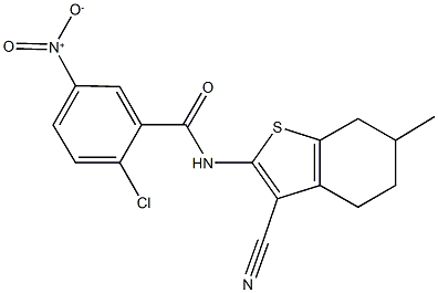 2-chloro-N-(3-cyano-6-methyl-4,5,6,7-tetrahydro-1-benzothien-2-yl)-5-nitrobenzamide Struktur