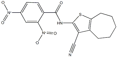 N-(3-cyano-5,6,7,8-tetrahydro-4H-cyclohepta[b]thien-2-yl)-2,4-bisnitrobenzamide Struktur