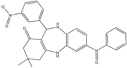 7-benzoyl-11-{3-nitrophenyl}-3,3-dimethyl-2,3,4,5,10,11-hexahydro-1H-dibenzo[b,e][1,4]diazepin-1-one Struktur