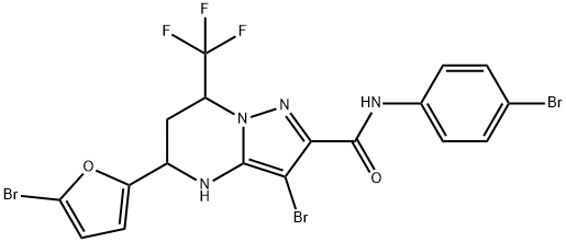 3-bromo-5-(5-bromo-2-furyl)-N-(4-bromophenyl)-7-(trifluoromethyl)-4,5,6,7-tetrahydropyrazolo[1,5-a]pyrimidine-2-carboxamide Struktur