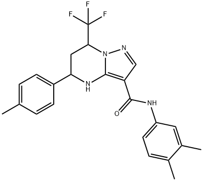 N-(3,4-dimethylphenyl)-5-(4-methylphenyl)-7-(trifluoromethyl)-4,5,6,7-tetrahydropyrazolo[1,5-a]pyrimidine-3-carboxamide Struktur