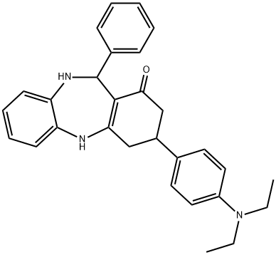 3-[4-(diethylamino)phenyl]-11-phenyl-2,3,4,5,10,11-hexahydro-1H-dibenzo[b,e][1,4]diazepin-1-one Struktur