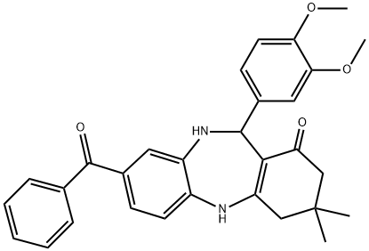 8-benzoyl-11-(3,4-dimethoxyphenyl)-3,3-dimethyl-2,3,4,5,10,11-hexahydro-1H-dibenzo[b,e][1,4]diazepin-1-one Struktur