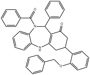 10-benzoyl-3-[2-(benzyloxy)phenyl]-11-phenyl-2,3,4,5,10,11-hexahydro-1H-dibenzo[b,e][1,4]diazepin-1-one Struktur