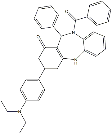 10-benzoyl-3-[4-(diethylamino)phenyl]-11-phenyl-2,3,4,5,10,11-hexahydro-1H-dibenzo[b,e][1,4]diazepin-1-one Struktur