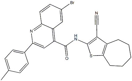 6-bromo-N-(3-cyano-5,6,7,8-tetrahydro-4H-cyclohepta[b]thien-2-yl)-2-(4-methylphenyl)-4-quinolinecarboxamide Struktur