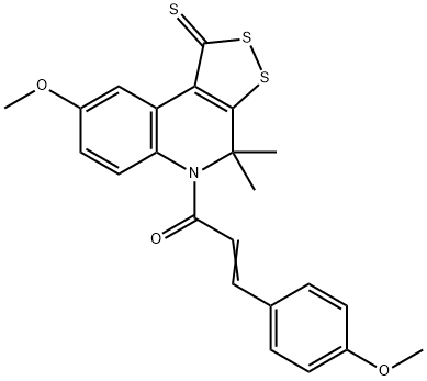 8-methoxy-5-[3-(4-methoxyphenyl)acryloyl]-4,4-dimethyl-4,5-dihydro-1H-[1,2]dithiolo[3,4-c]quinoline-1-thione Struktur