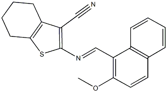 2-{[(2-methoxy-1-naphthyl)methylene]amino}-4,5,6,7-tetrahydro-1-benzothiophene-3-carbonitrile Struktur