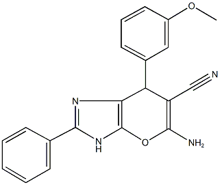 5-amino-7-(3-methoxyphenyl)-2-phenyl-3,7-dihydropyrano[2,3-d]imidazole-6-carbonitrile Struktur