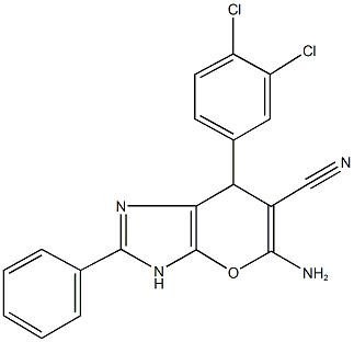 5-amino-7-(3,4-dichlorophenyl)-2-phenyl-3,7-dihydropyrano[2,3-d]imidazole-6-carbonitrile Struktur