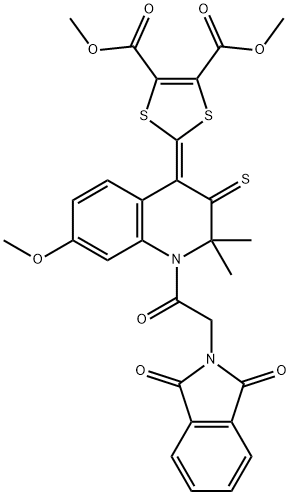 dimethyl 2-(1-[(1,3-dioxo-1,3-dihydro-2H-isoindol-2-yl)acetyl]-7-methoxy-2,2-dimethyl-3-thioxo-2,3-dihydro-4(1H)-quinolinylidene)-1,3-dithiole-4,5-dicarboxylate Struktur