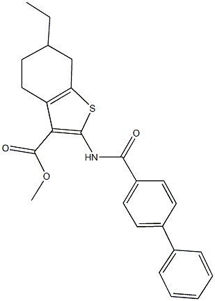 methyl 2-[([1,1'-biphenyl]-4-ylcarbonyl)amino]-6-ethyl-4,5,6,7-tetrahydro-1-benzothiophene-3-carboxylate Struktur