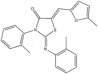 5-[(5-methyl-2-furyl)methylene]-3-(2-methylphenyl)-2-[(2-methylphenyl)imino]-1,3-thiazolidin-4-one Struktur