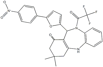 11-(5-{4-nitrophenyl}-2-furyl)-3,3-dimethyl-10-(trifluoroacetyl)-2,3,4,5,10,11-hexahydro-1H-dibenzo[b,e][1,4]diazepin-1-one Struktur