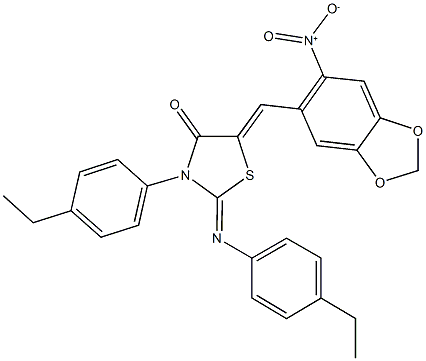 3-(4-ethylphenyl)-2-[(4-ethylphenyl)imino]-5-({6-nitro-1,3-benzodioxol-5-yl}methylene)-1,3-thiazolidin-4-one Struktur