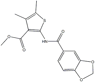 methyl 2-[(1,3-benzodioxol-5-ylcarbonyl)amino]-4,5-dimethyl-3-thiophenecarboxylate Struktur