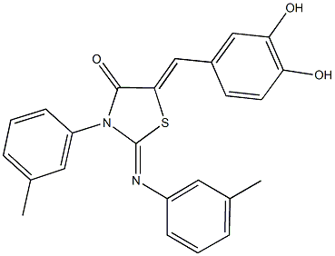 5-(3,4-dihydroxybenzylidene)-3-(3-methylphenyl)-2-[(3-methylphenyl)imino]-1,3-thiazolidin-4-one Struktur