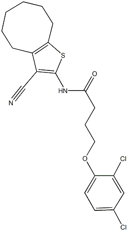 N-(3-cyano-4,5,6,7,8,9-hexahydrocycloocta[b]thien-2-yl)-4-(2,4-dichlorophenoxy)butanamide Struktur