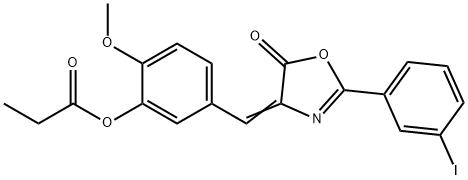 5-[(2-(3-iodophenyl)-5-oxo-1,3-oxazol-4(5H)-ylidene)methyl]-2-methoxyphenyl propionate Struktur