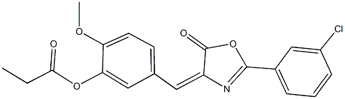 5-[(2-(3-chlorophenyl)-5-oxo-1,3-oxazol-4(5H)-ylidene)methyl]-2-methoxyphenyl propionate Struktur