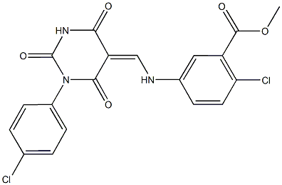 methyl 2-chloro-5-{[(1-(4-chlorophenyl)-2,4,6-trioxotetrahydro-5(2H)-pyrimidinylidene)methyl]amino}benzoate Struktur