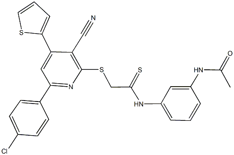 N-{3-[(2-{[6-(4-chlorophenyl)-3-cyano-4-(2-thienyl)-2-pyridinyl]sulfanyl}ethanethioyl)amino]phenyl}acetamide Struktur