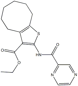 ethyl 2-[(2-pyrazinylcarbonyl)amino]-4,5,6,7,8,9-hexahydrocycloocta[b]thiophene-3-carboxylate Struktur