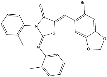 5-[(6-bromo-1,3-benzodioxol-5-yl)methylene]-3-(2-methylphenyl)-2-[(2-methylphenyl)imino]-1,3-thiazolidin-4-one Struktur