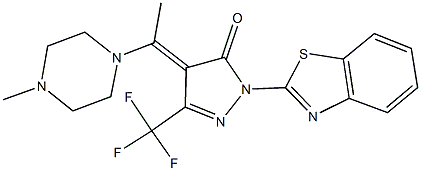 2-(1,3-benzothiazol-2-yl)-4-[1-(4-methyl-1-piperazinyl)ethylidene]-5-(trifluoromethyl)-2,4-dihydro-3H-pyrazol-3-one Struktur