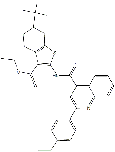 ethyl 6-tert-butyl-2-({[2-(4-ethylphenyl)-4-quinolinyl]carbonyl}amino)-4,5,6,7-tetrahydro-1-benzothiophene-3-carboxylate Struktur