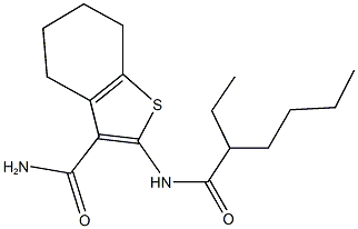 2-[(2-ethylhexanoyl)amino]-4,5,6,7-tetrahydro-1-benzothiophene-3-carboxamide Struktur