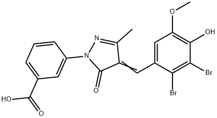 3-[4-(2,3-dibromo-4-hydroxy-5-methoxybenzylidene)-3-methyl-5-oxo-4,5-dihydro-1H-pyrazol-1-yl]benzoic acid Struktur