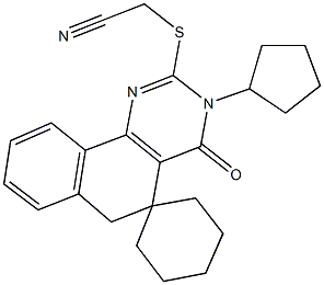 2-[(3-cyclopentyl-4-oxo-3,4,5,6-tetrahydrospiro[benzo[h]quinazoline-5,1'-cyclohexane]-2-yl)sulfanyl]acetonitrile Struktur