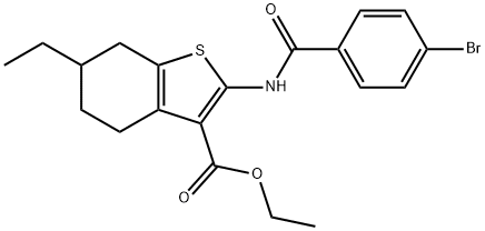 ethyl 2-[(4-bromobenzoyl)amino]-6-ethyl-4,5,6,7-tetrahydro-1-benzothiophene-3-carboxylate Struktur