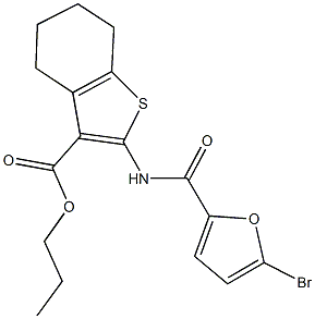 propyl 2-[(5-bromo-2-furoyl)amino]-4,5,6,7-tetrahydro-1-benzothiophene-3-carboxylate Struktur