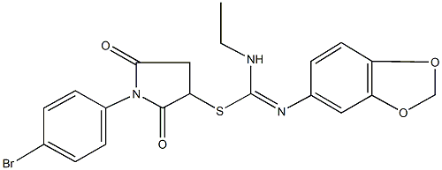 1-(4-bromophenyl)-2,5-dioxo-3-pyrrolidinyl N'-(1,3-benzodioxol-5-yl)-N-ethylimidothiocarbamate Struktur