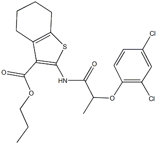 propyl 2-{[2-(2,4-dichlorophenoxy)propanoyl]amino}-4,5,6,7-tetrahydro-1-benzothiophene-3-carboxylate Struktur