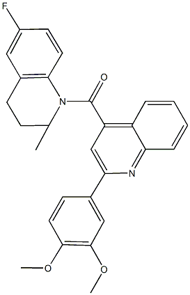 1-{[2-(3,4-dimethoxyphenyl)-4-quinolinyl]carbonyl}-6-fluoro-2-methyl-1,2,3,4-tetrahydroquinoline Struktur