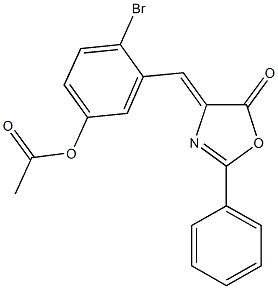 4-bromo-3-[(5-oxo-2-phenyl-1,3-oxazol-4(5H)-ylidene)methyl]phenyl acetate Struktur