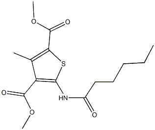 dimethyl 5-(hexanoylamino)-3-methyl-2,4-thiophenedicarboxylate Struktur