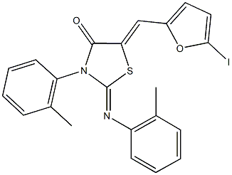 5-[(5-iodo-2-furyl)methylene]-3-(2-methylphenyl)-2-[(2-methylphenyl)imino]-1,3-thiazolidin-4-one Struktur