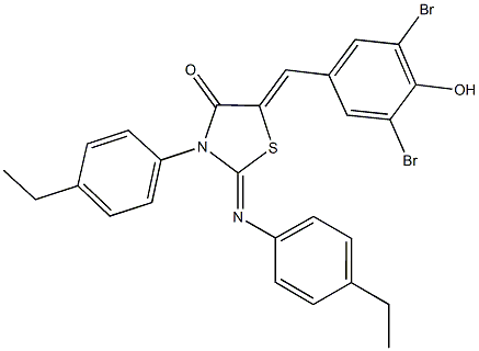 5-(3,5-dibromo-4-hydroxybenzylidene)-3-(4-ethylphenyl)-2-[(4-ethylphenyl)imino]-1,3-thiazolidin-4-one Struktur