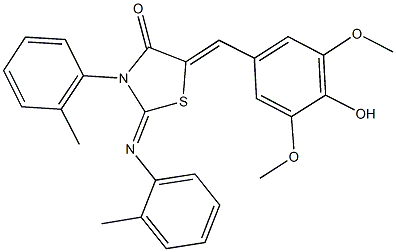 5-(4-hydroxy-3,5-dimethoxybenzylidene)-3-(2-methylphenyl)-2-[(2-methylphenyl)imino]-1,3-thiazolidin-4-one Struktur