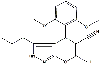 6-amino-4-(2,6-dimethoxyphenyl)-3-propyl-2,4-dihydropyrano[2,3-c]pyrazole-5-carbonitrile Struktur