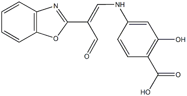 4-{[2-(1,3-benzoxazol-2-yl)-3-oxo-1-propenyl]amino}-2-hydroxybenzoic acid Struktur