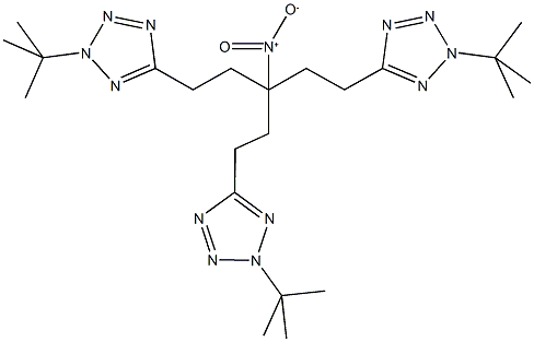 2-tert-butyl-5-{5-(2-tert-butyl-2H-tetraazol-5-yl)-3-[2-(2-tert-butyl-2H-tetraazol-5-yl)ethyl]-3-nitropentyl}-2H-tetraazole Struktur