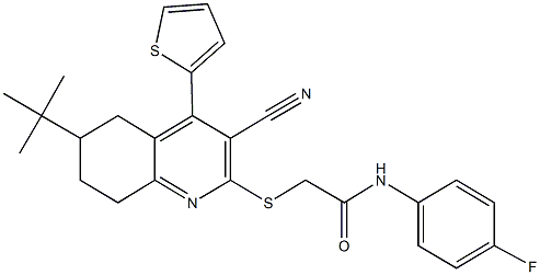 2-{[6-(tert-butyl)-3-cyano-4-(2-thienyl)-5,6,7,8-tetrahydro-2-quinolinyl]sulfanyl}-N-(4-fluorophenyl)acetamide Struktur