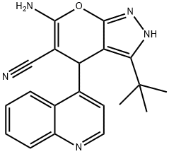 6-amino-3-(tert-butyl)-4-(4-quinolinyl)-2,4-dihydropyrano[2,3-c]pyrazole-5-carbonitrile Struktur