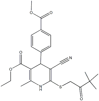 ethyl 5-cyano-6-[(3,3-dimethyl-2-oxobutyl)sulfanyl]-4-[4-(methoxycarbonyl)phenyl]-2-methyl-1,4-dihydro-3-pyridinecarboxylate Struktur